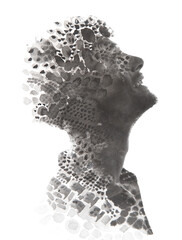 A creative male profile in double exposure paintography - 756161378