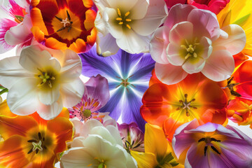 A burst of colorful spring flowers revealing intricate details and patterns - obrazy, fototapety, plakaty