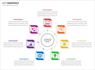 Circle infographic template with 7 options for presentations. Vector infographic design template. diagram, number options. Data visualization. Business concept with 7 steps, seven process.