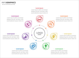 Circle infographic template with 7 options for presentations. Vector infographic design template. diagram, number options. Data visualization. Business concept with 7 steps, seven process.