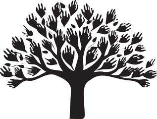 Obraz premium Human hands with Tree black silhouette with leaves on white background