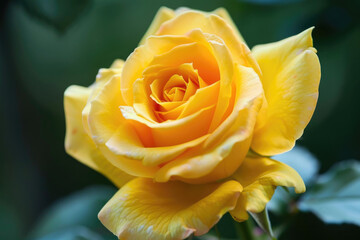 A yellow rose in full bloom, with soft petals and vibrant color