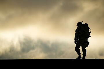 EOD technician in silhouette, skillfully neutralizing explosives beneath the expansive sky