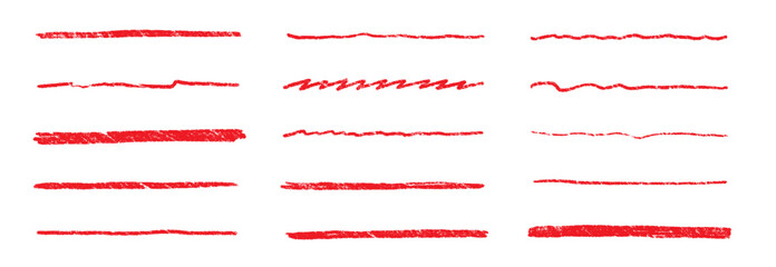 Line underline red crayon brush pencil pen marker paint stroke. Line red brush crayon highlight underline strike color through drawn strikethrough handwritten emphasis squiggle vector swoosh under - obrazy, fototapety, plakaty