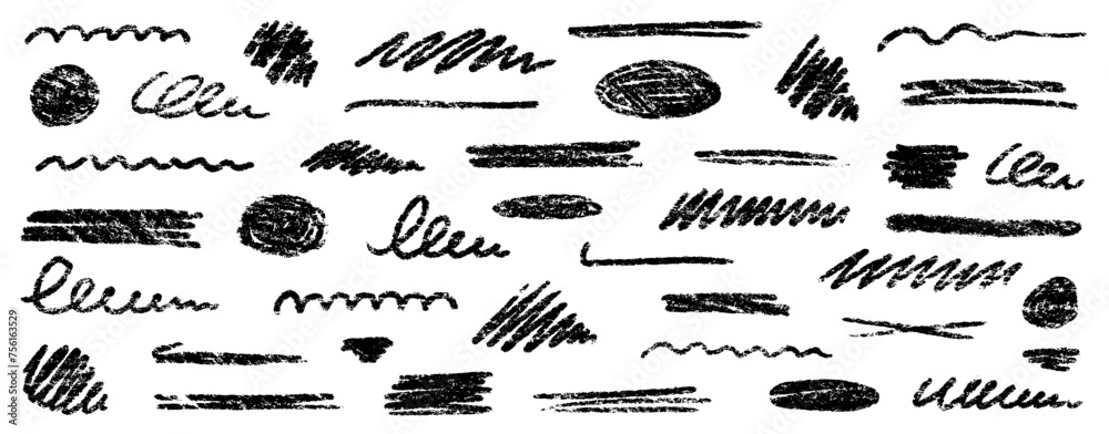 Poster chalk brush underline stroke set. crayon marker highlight scribble stroke. vector hand drawn brush u