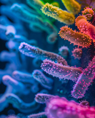 Naklejka premium Close-up of vibrant microbes under a microscope