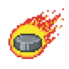 Obraz premium Hockey puck in fire, pixel art sport