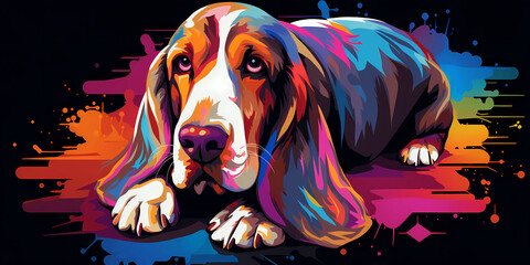 Abstract vector illustration of basset hound dog with colorful background
