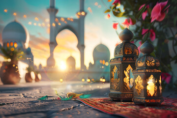 Holy Ramadan Kareem moon month of fasting for Muslims.  Copy Space