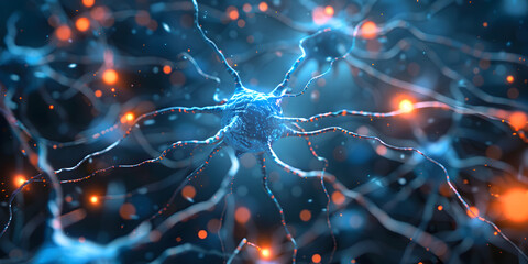 Nerve cell banner System neuron of brain with synapses