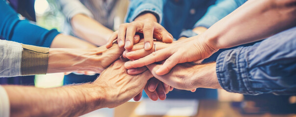 Stack of hands teamwork concept