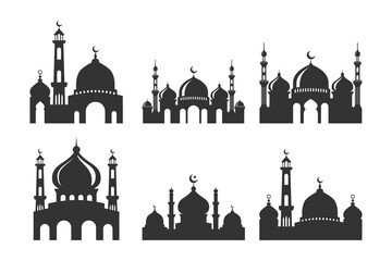 Set of vector Mosque silhouette element on white background