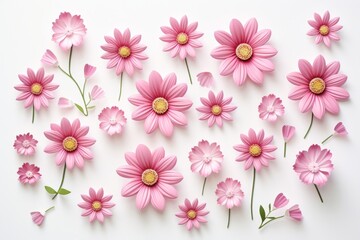 Pink flowers on white background