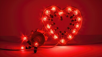 "Heartfelt Radiance: Red Neon Lights on a Photorealistic Background"