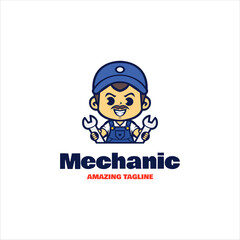 Cute mechanic mascot character, vector design logo illustration