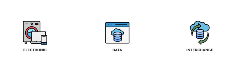 EDI banner web icon vector illustration concept for electronic data interchange of business documents standard format with a cloud server, exchange, database, file, chart, automation, and process icon