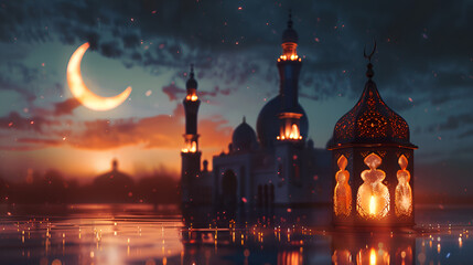 Fototapeta na wymiar Holy Ramadan Kareem moon month of fasting for Muslims. Copy Space