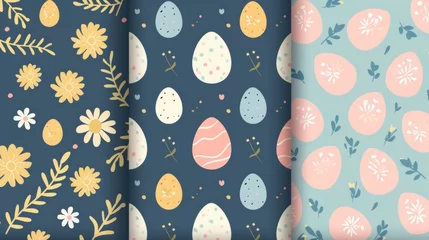 Fotobehang Seamless pattern modern with easter egg, flower. Spring season repeated in fabric pattern for prints, wallpapers, covers, packaging, kids, ads, etc. © Mark