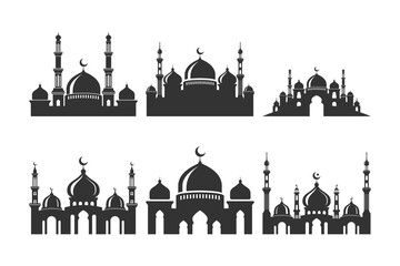 Set of vector Mosque silhouette element on white background