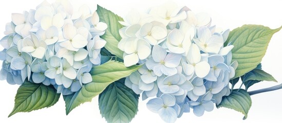 Colorful pencil drawing of white hydrangea.