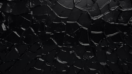 Broken glass on black background, Broken glass texture, broken window glass with a hole from gun shot. Street violence. Broken windows theory. Visible signs of crime, glass crack damage texture art