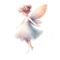 Graceful Watercolor Fairy in Pastel Dress Artwork
