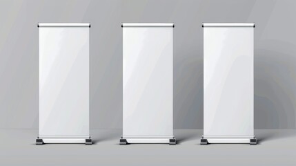 A blank portable vertical pullup banner mockup for advertising and product presentation in white. Realistic modern illustration set.