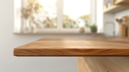 The foreground view is on a counter panel for product display or presentation. A solid brown kitchen or office desk plate with wood material surface is shown in the background.