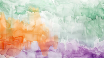 Mint Green, orange and lavender abstract watercolor background for graphic design, banner and template. Multicolor watercolor texture