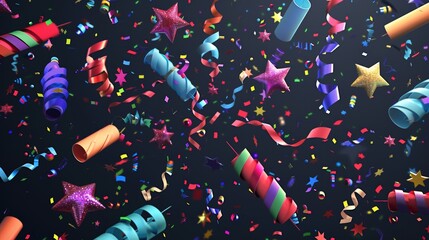 3D modern icon of confetti firecrackers for celebration or party. Featured as a decorative element for congratulatory design.