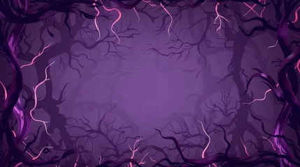 Foto op Canvas Dry liana vines with glow and twisted branches in form of square and rectangle frames for game UI design. Cartoon modern illustration set of scary creepy magic jungle purple borders. © Mark