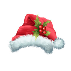 Santa Hat with holly berry. Christmas illustration. - 756172350