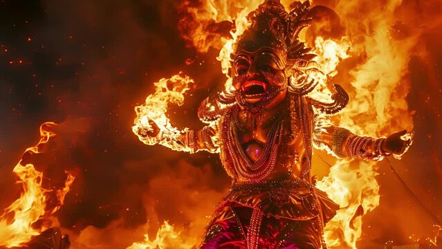 The festival marks the victory of good over evil with the burning of a symbolic effigy of the demon king Ravana.