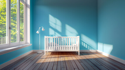 baby bed room with window - obrazy, fototapety, plakaty