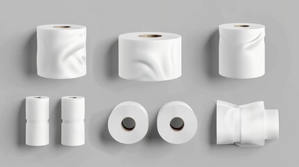 Modern realistic illustration of kitchen towel, blank cash register scroll mockups, hygiene tissue wipes for kitchen or bathroom design. - obrazy, fototapety, plakaty