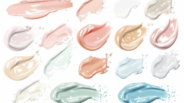 Swatches of scrub cream isolated on transparent background. Modern realistic illustration of skin care product, smear of creamy texture substance with scrubbing particles.