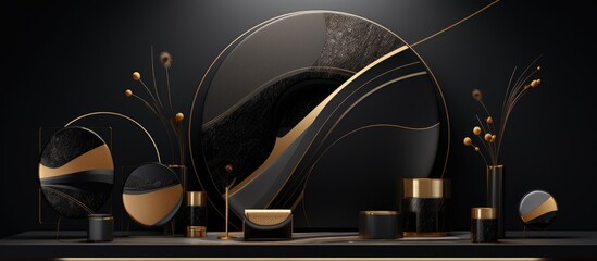 Luxurious black and gold abstract product presentation platform.