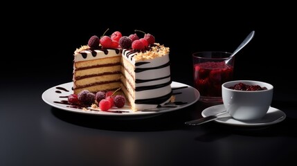 Real shot captures the essence of a delectable cake and its inviting slices. Ai Generated