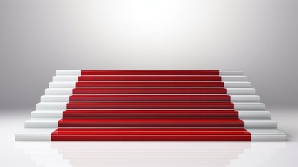 Staircase with red velvet carpet and a bright, luxurious background. business startup idea B isolated on silver background Awards Ceremony, Staircase Stage