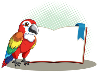 Vibrant parrot perched on a blank open book