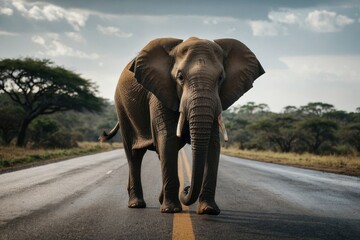 a Elephant walking on the road