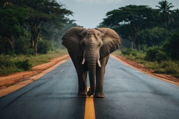Fototapeta na wymiar a Elephant walking on the road