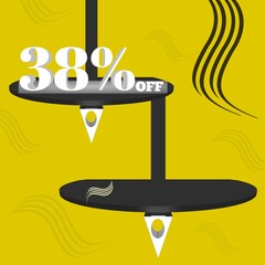 Discount Shopping Poster or banner with discount icon and text on transparent, yellow and black color matching ,Space for your text and products,for social media and website,Special Offer campaign.