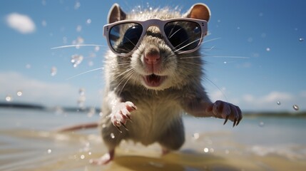Playful rat scampers onto the beach, adding a dash of unexpected charm with tiny sunglasses, Ai...