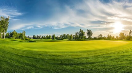 Obraz premium A scenic view of a golf course, with lush green turf, showcasing natural beauty. Ai Generated.