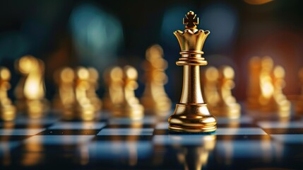 In the game of chess, the gold queen reigns supreme as the leader, symbolizing strategic prowess in business. Ai Generated.