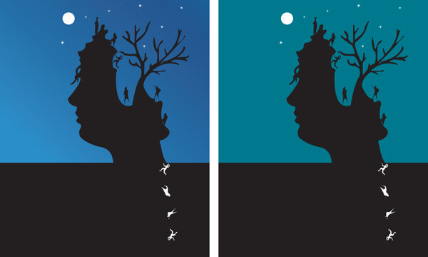 Tree man silhouette vector illustration and The big tree is in the head. Face art illustration tree design