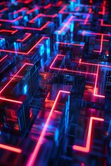 Fototapeta premium A captivating maze illuminated with neon lights as a visual metaphor for safeguarding against malicious network intrusions