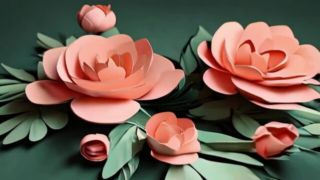 3d render, abstract paper flowers appearing 
