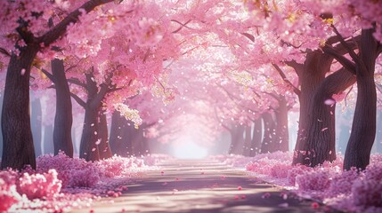 A picturesque alley adorned with cherry blossoms, capturing the enchanting beauty of spring. Ai Generated.